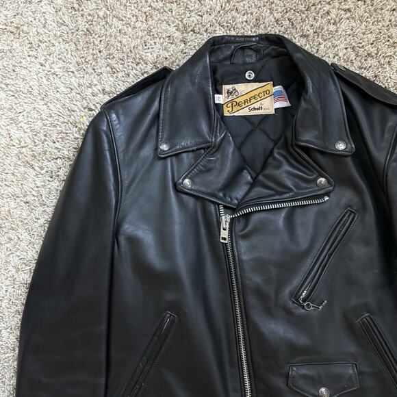 Vintage Schott Perfecto Black Leather Motorcycle Jacket Made In USA Size 42 Long - Picture 5 of 16